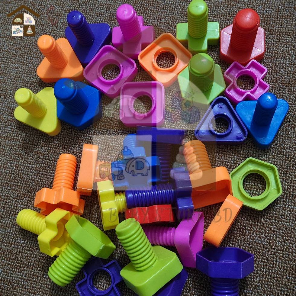 Colorful Plastic Nut-Bolt & Geometric Shape Building Blocks