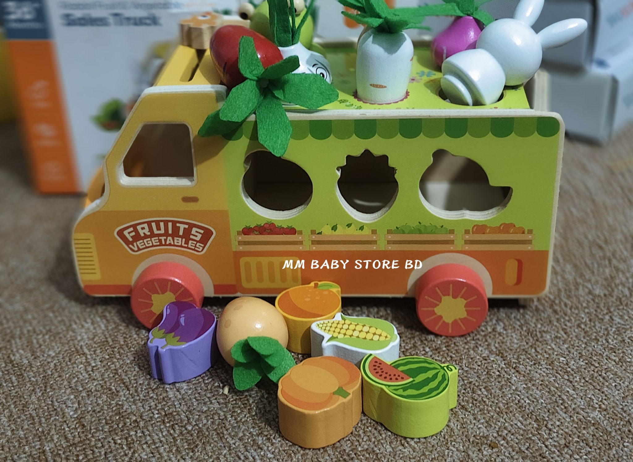 Colorful Wooden Fruit Truck & Shape Sorting Toy