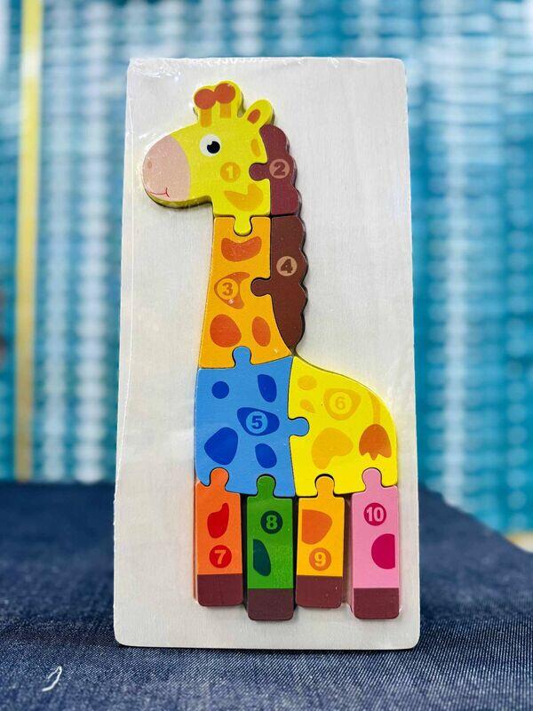 Wooden Colorful Giraffe Number Puzzle
